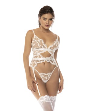 Ensemble deux pièces Maxine comprenant un haut style guépière avec porte jarretelles ajustables et string assorti