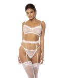 Ensemble 3 pièces blanc Emmie, soutien gorge, porte jarretelles avec fausse fourrure et string assorti Ensemble 3 pièces blanc Emmie, soutien gorge, porte jarretelles avec fausse fourrure et string assorti