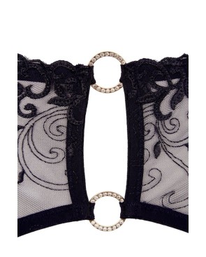Soutien-gorge dentelle, porte-jarretelles et string ouvert noir 