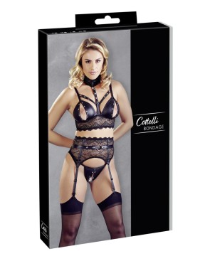 Ensemble soutien-gorge, porte jarretelles et culotte noir sexy 