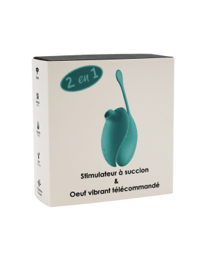 2en1 Stimulateur clitoridien à picots par aspiration avec son œuf vibrant à distance turquoise 