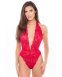 Body string rouge dentelle profond décolleté - René Rofé Body string rouge dentelle profond décolleté - René Rofé