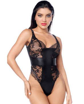 Body sexy noir dentelle similicuir