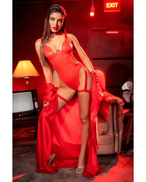 Body sexy en similicuir avec porte-jarretelles 