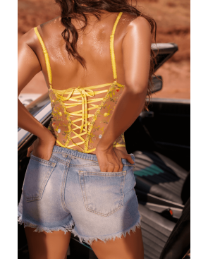 Body string jaune brodé 