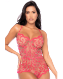 Combishort en dentelle transparente couleur cerise Combishort en dentelle transparente couleur cerise