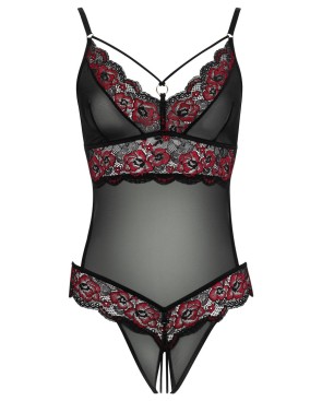 Body string en dentelle florale bicolore et résille 