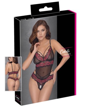 Body string en dentelle florale bicolore et résille 