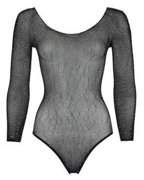 Body string à manches longues en résille avec strass 
