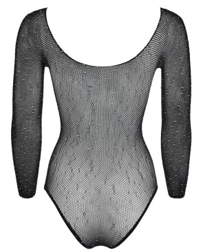 Body string à manches longues en résille avec strass 