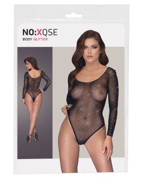 Body string à manches longues en résille avec strass 