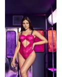 Body string en dentelle florale rose et bretelles larges élastiques  