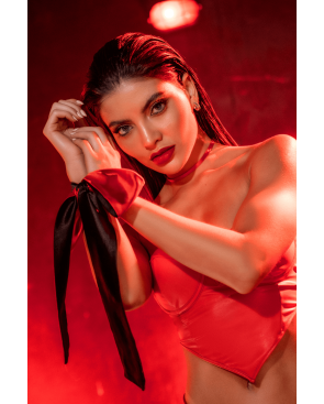 Accessoire coquin en satin réversible noir  rouge 