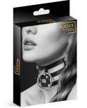 Collier en cuir noir SM triple lanière avec anneau métal argenté Collier en cuir noir SM triple lanière avec anneau métal argenté