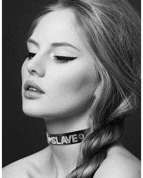Collier en cuir noir SM avec Slave en strass 