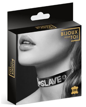 Collier en cuir noir SM avec Slave en strass 