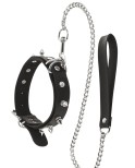 Collier fétichiste avec anneaux pointes et laisse métallique Collier fétichiste avec anneaux pointes et laisse métallique