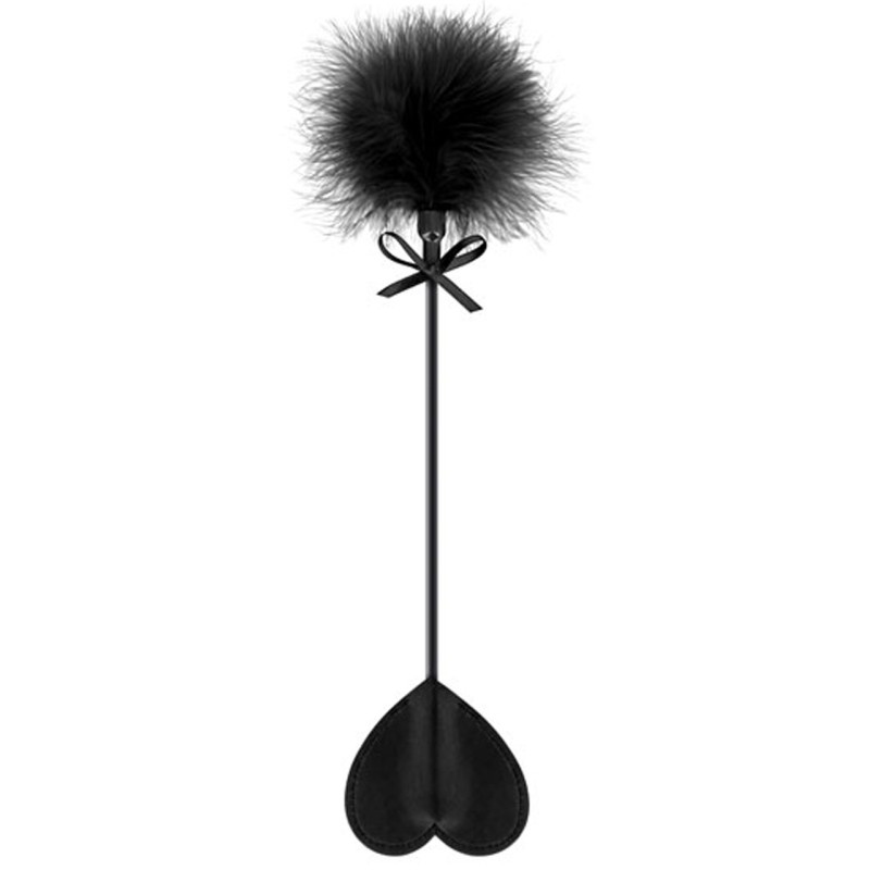 Cravache noire coeur bdsm avec plumeau noir 