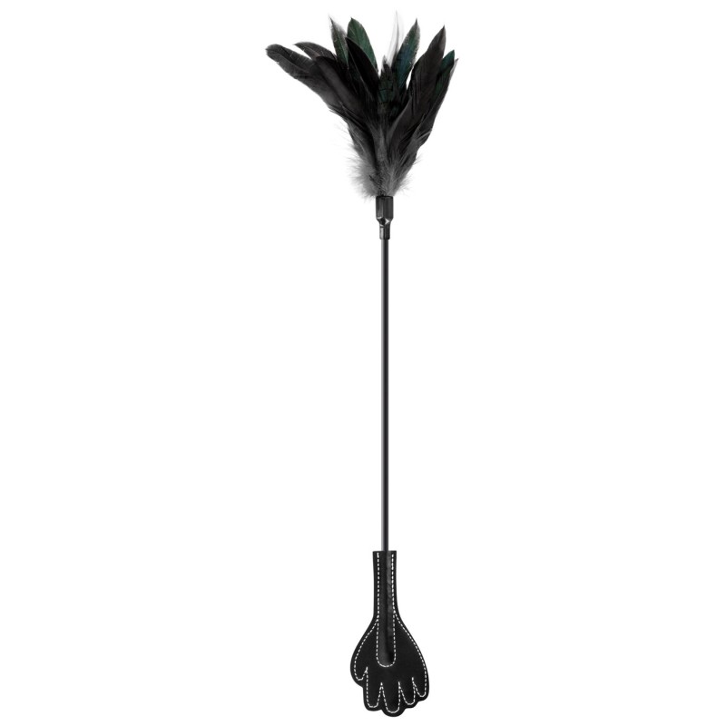 Cravache main noire bdsm avec plumes noires Cravache main noire bdsm avec plumes noires