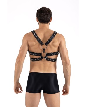 Harnais homme simili cuir avec sangles reliées par de larges anneaux 