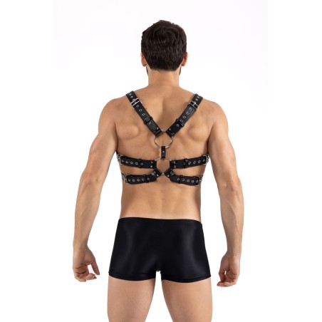 Harnais homme simili cuir avec sangles reliées par de larges anneaux 