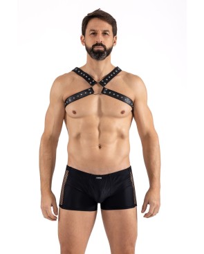 Harnais homme simili cuir larges sangles avec anneaux 