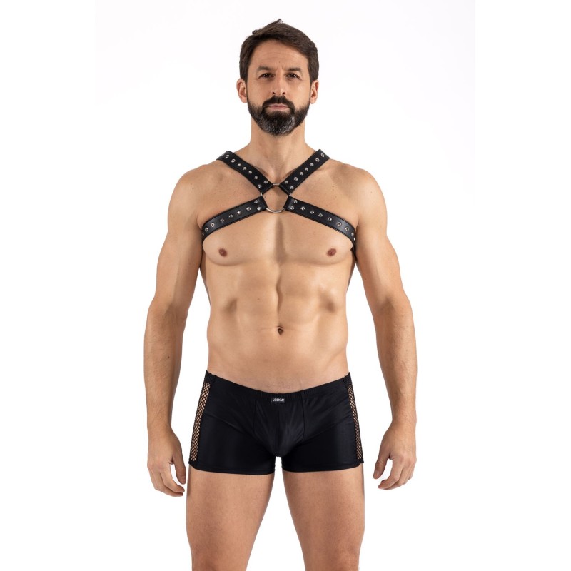 Harnais homme simili cuir larges sangles avec anneaux Harnais homme simili cuir larges sangles avec anneaux