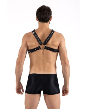 Harnais homme simili cuir larges sangles avec anneaux 