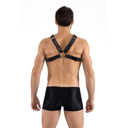 Harnais homme simili cuir larges sangles avec anneaux 