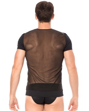 T-shirt noir rayé opaque et transparent 