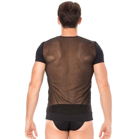 T-shirt noir rayé opaque et transparent 