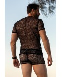 T-shirt noir sexy filet irrégulier fétichiste 