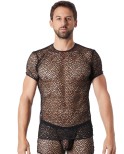 T-shirt noir sexy filet irrégulier fétichiste 