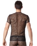 T-shirt noir sexy filet irrégulier fétichiste 