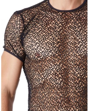 T-shirt noir sexy filet irrégulier fétichiste 