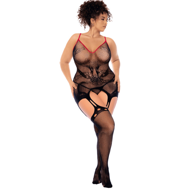 Combinaison intégrale grande taille en résille noire à motif serpent - Mapalé Combinaison intégrale grande taille en résille noire à motif serpent - Mapalé