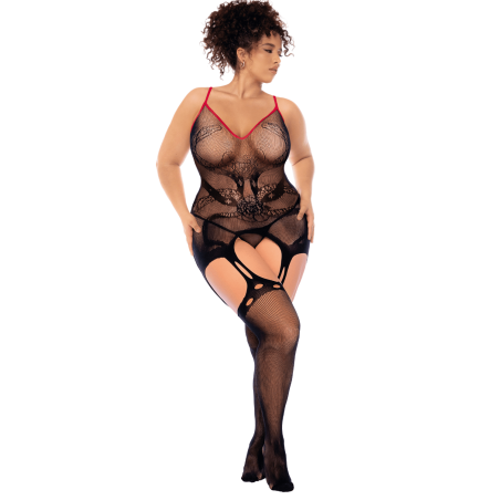 Combinaison intégrale grande taille en résille noire à motif serpent - Mapalé