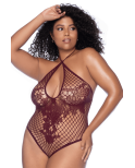 Body string grande taille en résille couleur cerise 