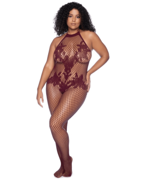 Combinaison grande taille en résille couleur cerise