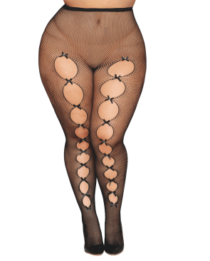 Collant fantaisie grande taille résille noir avec liseré à l'arrière