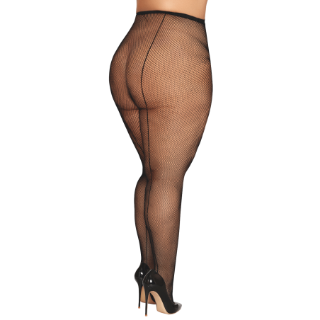 Collant fantaisie grande taille résille noir avec liseré à l'arrière