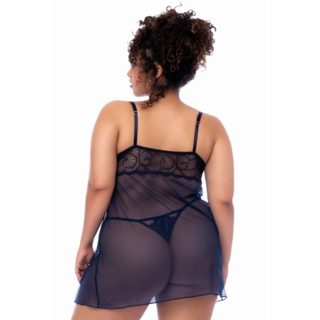 Nuisette grande taille bleu nuit et string