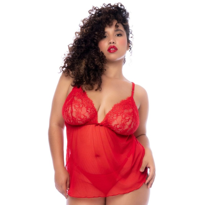 Nuisette courte grande taille rouge et string Nuisette courte grande taille rouge et string