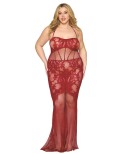 Nuisette longue grande taille en résille rouge Nuisette longue grande taille en résille rouge