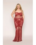 Nuisette longue grande taille en résille rouge Nuisette longue grande taille en résille rouge