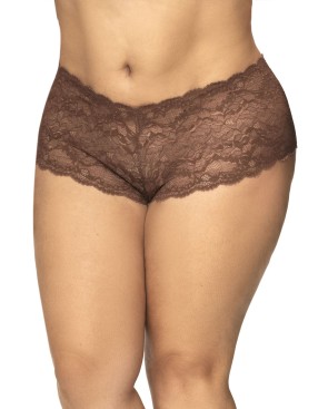 Shorty grande taille en dentelle couleur cacao