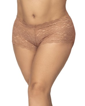 Shorty grande taille en dentelle couleur taupe