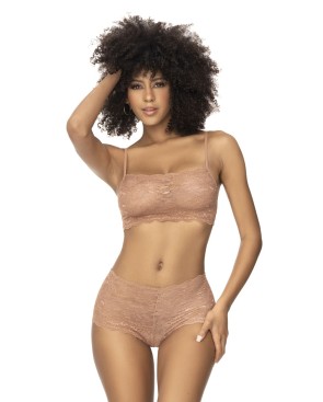 Ensemble 2 pièces en dentelle, top à bretelles et shorty couleur taupe