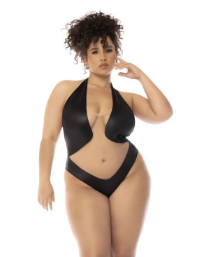 Body dos nu Romy grande taille couleur noir et chair, résille transparente