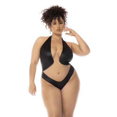Body dos nu Romy grande taille couleur noir et chair, résille transparente